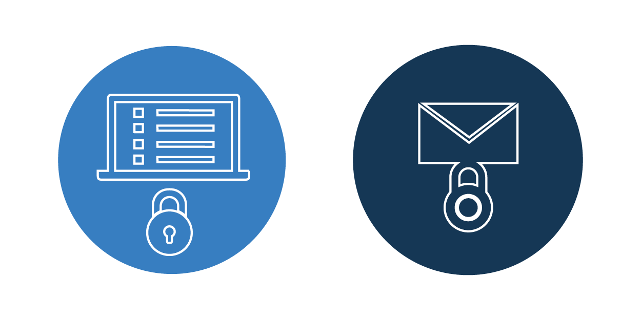 Abbildung von verschlüsselten Notebook und E-Mails