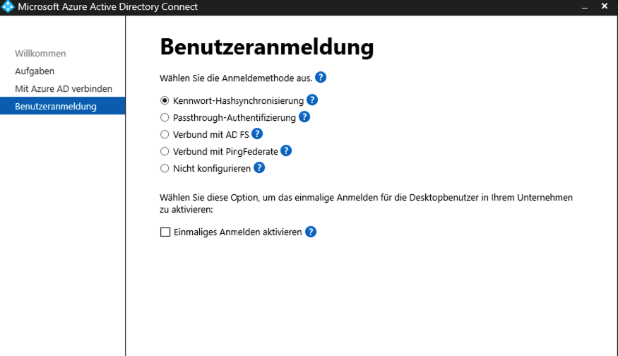 Azure Active Directory Connect - Standardeinstellung