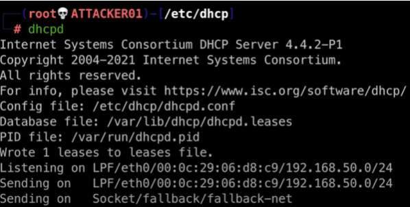 Sobald der Angreifer seinen DHCP-Server konfiguriert hat, sprich Gateway etc. angepasst wurden, kann dieser gestartet werden.