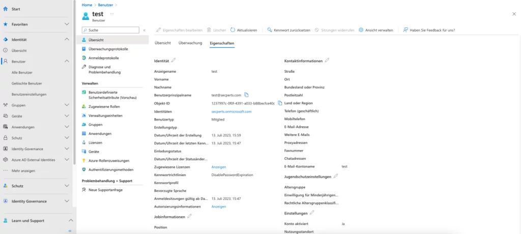 Öffentliche Eigenschaften von Benutzern und Kontakten sind im Entra Admin Center per Default für alle Nutzer einsehbar.