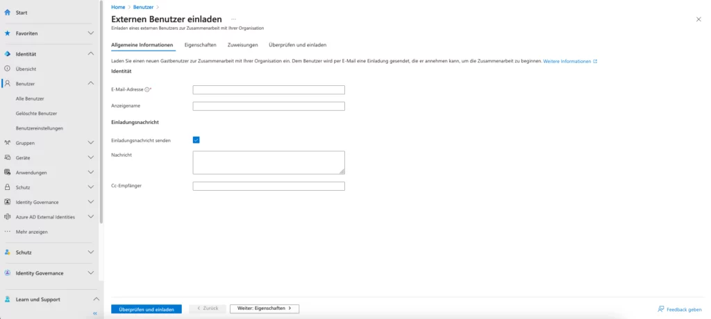 Externe Benutzer einladen – das kann in den Standard-Einstellungen jeder Nutzer im Entra Admin Center.