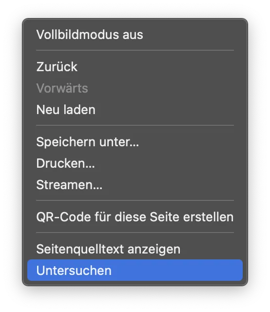 „Rechtsklick - Untersuchen“ die „Entwicklertools“.