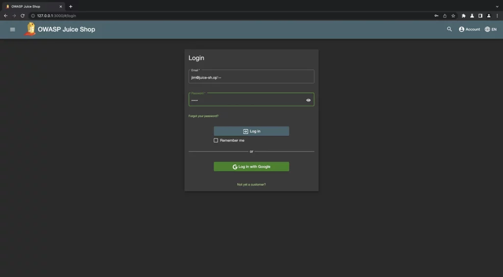 OWASP Juice Shop Login