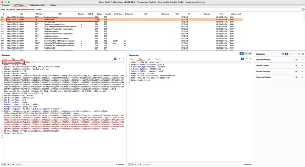 “HTTP history” in Burp Suite