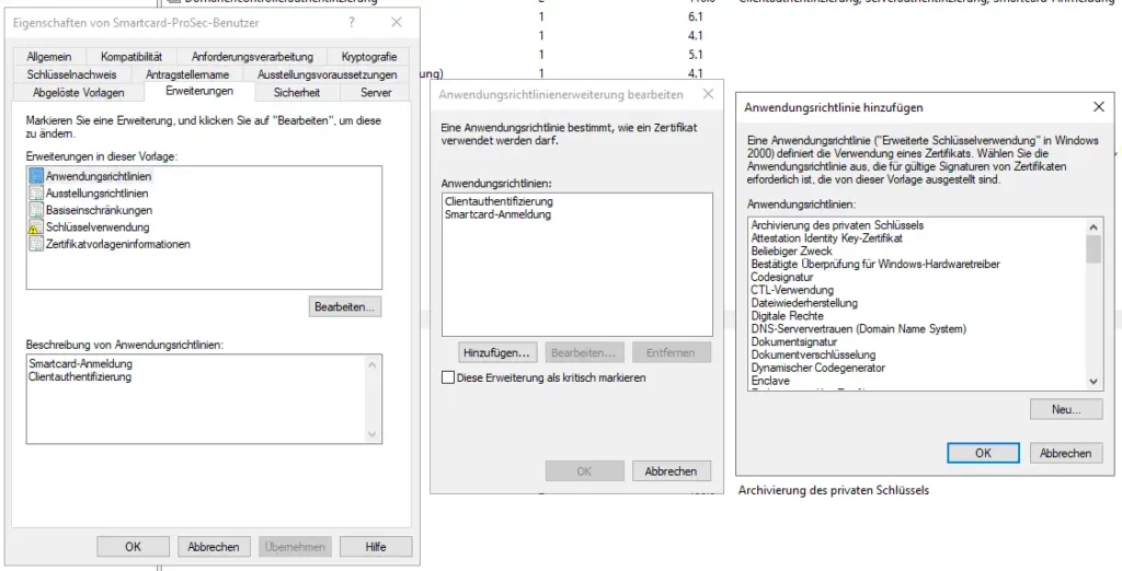 Active Directory Certificate Services Template Anwendungsrichtlinien