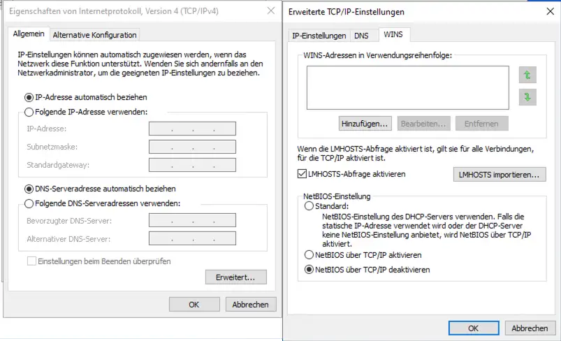 Netbios Einstellungen