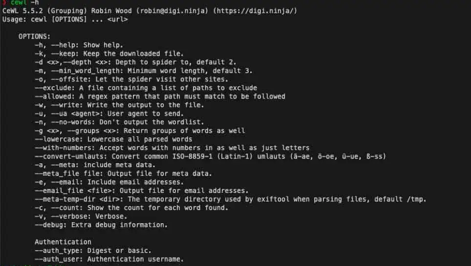 Cewl ist ein Webscraping-tool, dass Webseiten scannt