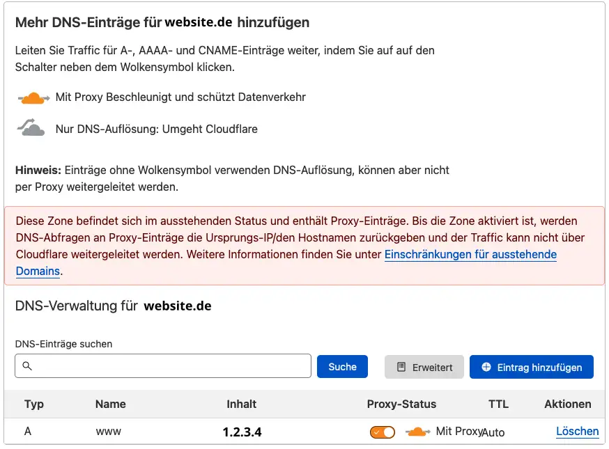 Schritte mit Cloudflare