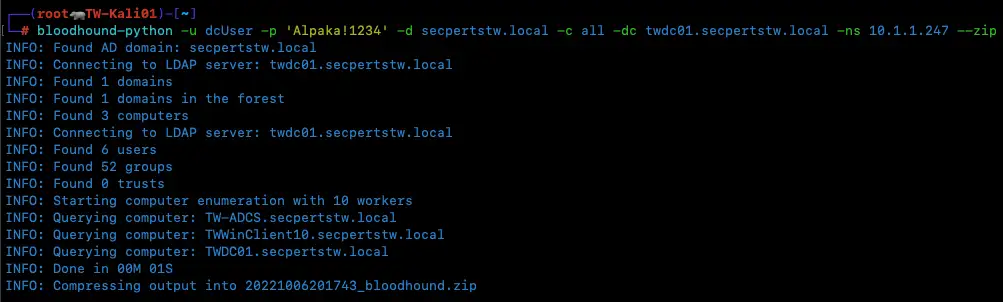 Zuerst der Bloodhound Dump für Benutzer und Computer Informationen: