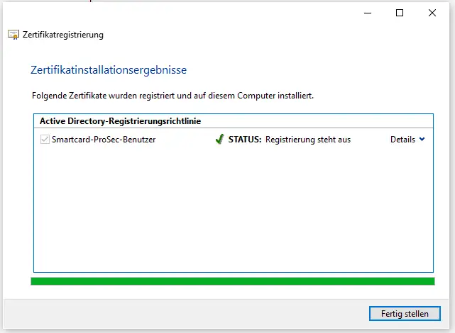 Zertifikatsanfrage ausstehend am ADCS