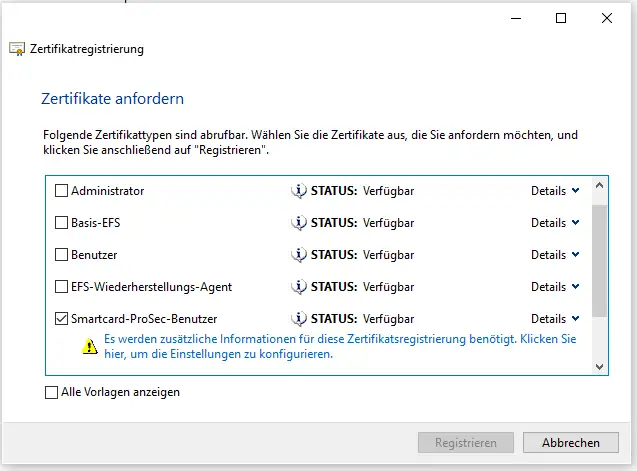 Anforderung Zertifikat Client