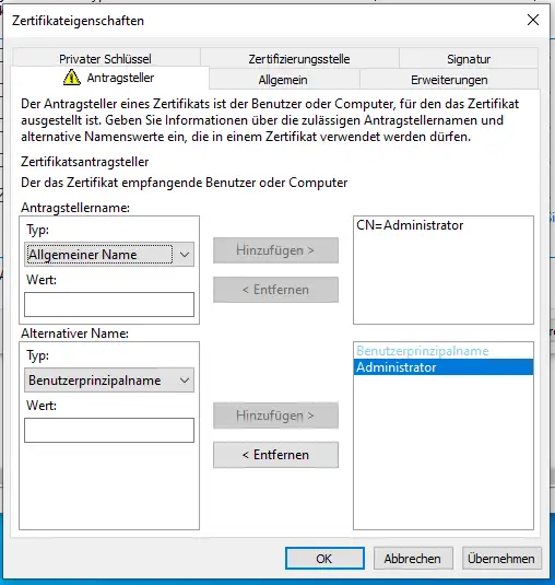 Zertifikatserstellung Antragsteller