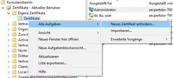 Anforderung des Zertifikats