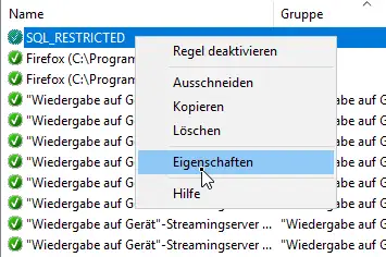 …wählen die 'SQL_RESTRICTET'- Regel aus