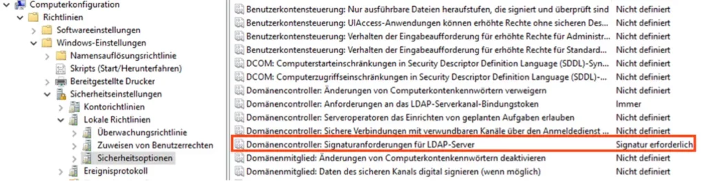 LDAP-Signaturanforderung für den Server (GPO)