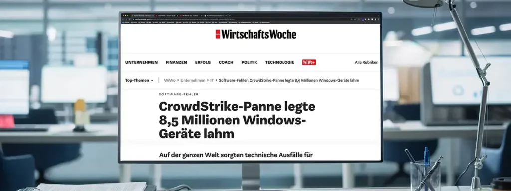 Hier sehen Sie einen Monitor, der einen Screenshot des Artikels der Wirtschaftswoche zeigt.