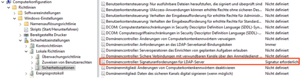 LDAP-Signaturanforderung für den Server (GPO)