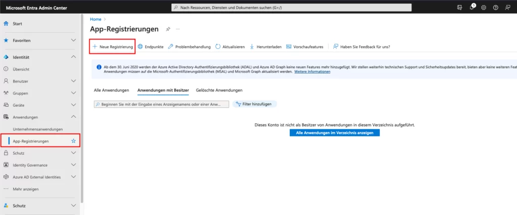 Azure App Registration – App registrations menu